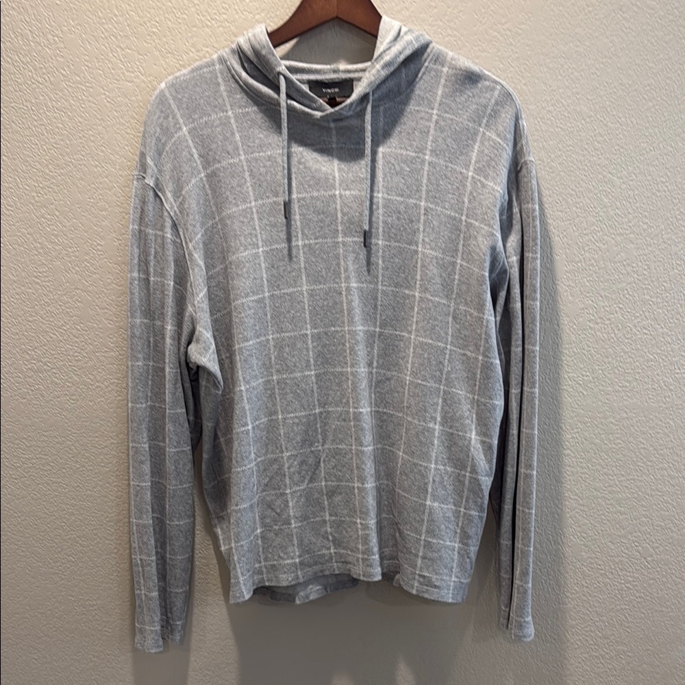 Vince Men’s Gray Checkered Hoodie Shirt
